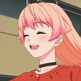 😀 20049fe3 cô gái anime, phim hoạt hình, nụ cười, tóc hồng, vui vẻ telegram sticker