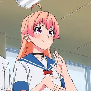 👏 72155e2e anime, cô gái, tóc hồng, dễ thương, đồng phục học sinh telegram sticker