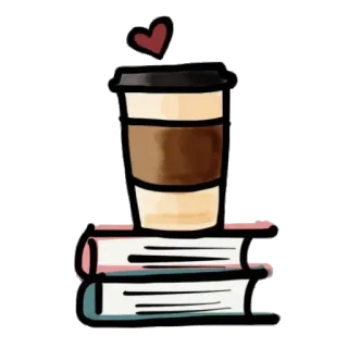 🖤 30983a28 café, livres, cœur, lecture, pile, boisson, boire telegram sticker