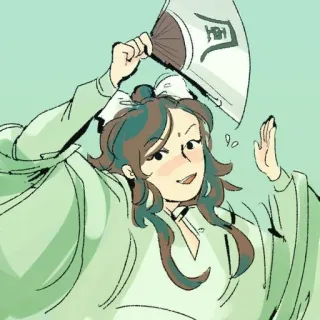 🍃 03152099 fan, mujer, saludando, dibujos animados, personaje, ilustración telegram sticker