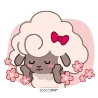 🙈 6066164d sheep, cute, cartoon, pink, flowers, animal telegram sticker
