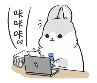 😬 835afa5f 咪咪咪 coniglio, coniglio, computer, ufficio, animale, cartone animato whatsapp sticker