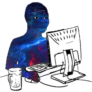 🖥 3f87de64 Wojak มีม, Wojak, คอมพิวเตอร์, อินเทอร์เน็ต, กาแล็กซี, เศร้า, พิมพ์ telegram sticker