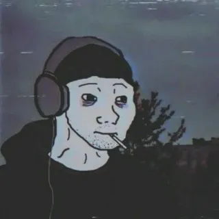 🚬 14dc1011 wojak, doomer, sigaret, koptelefoon, eenzaam, verdrietig telegram sticker