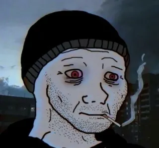 🚬 175231de Wojak, Doomer, sigaret, muts, eenzaam, meme, personage telegram sticker