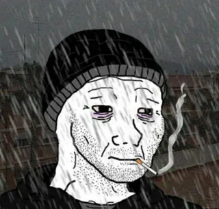 🌧 45f50507 wojak, roken, verdrietig, regen, depressief telegram sticker