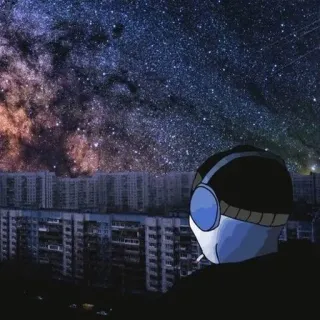 🎧 54a1c951 stad, nacht, sterren, persoon, koptelefoon, roken telegram sticker