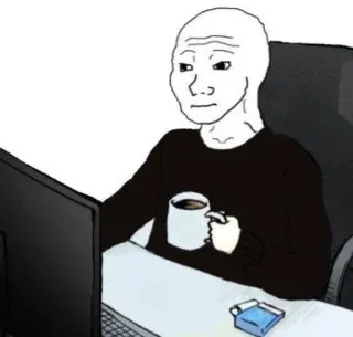 ☕️ caf29236 meme, wojak, computer, koffie, programmeur, internet, verdrietig, depressief telegram sticker