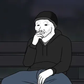 🚬 e16c5a6a wojak, meme, verdrietig, zittend, zwart wit, muts telegram sticker