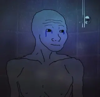 😢 fdab9595 Wojak, verdrietig, huilen, douche, meme, internetmeme telegram sticker