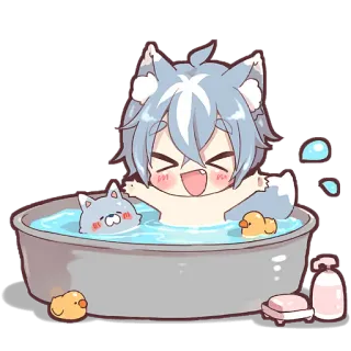 😆 177a2a26 Anime, Mandi, Kawaii, Kartun, Serigala, Lucu, Chibi whatsapp sticker