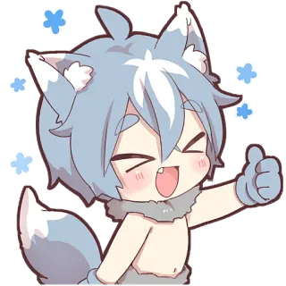 👍 25dbf332 serigala, anime, jempol ke atas, imut, kartun, bahagia, hewan whatsapp sticker