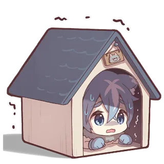 🥹 646119c2 anime, kandang anjing, kartun, ketakutan, khawatir, tanda tanya whatsapp sticker