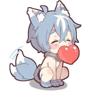 🤗 803be677 kawaii, anime, imut, serigala, hati, chibi, binatang whatsapp sticker