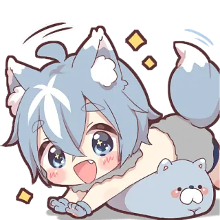🤩 9df039d6 Anime, Kawaii, Chibi, Lucu, Serigala, Telinga hewan, Berkilau, Kartun whatsapp sticker