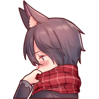 ☺️ 00e898fe 애니메이션, 고양이소년, 케모노미미, 얼굴 붉힘, 귀여운, 머플러 telegram sticker