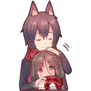 😍 0db911d1 애니메이션, 카와이, 커플, 귀여운, 사랑, 포옹, 목도리 telegram sticker