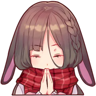 🙏 116517a9 애니메이션 소녀, 귀여운, 겨울, 목도리, 토끼 귀 telegram sticker