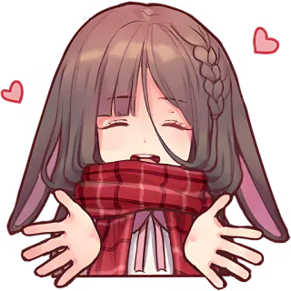 😍 8ce2a76f 애니메이션 소녀, 귀여운, 목도리, 카와이, 귀, 하트 telegram sticker