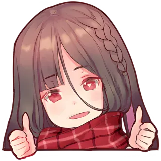 💯 e50ff0a9 애니메이션, 소녀, 귀여운, 엄지 척, 긍정적, 목도리 telegram sticker