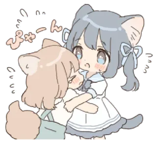 ❄️ 0c9775f7 ぱきーん Anime, Kawaii, Süß, Umarmung, Freunde, Chibi, Katzenmädchen whatsapp sticker