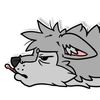 🤒 3baf2eb6 serigala, sakit, termometer, kartun, binatang, berbulu whatsapp sticker