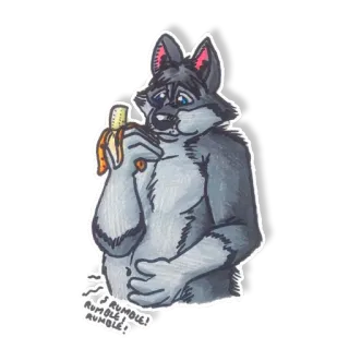🍌 533d7407 RUMBLE! RUMBLE! kartun, serigala, pisang, makan, hewan, furry, gemuruh whatsapp sticker