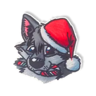 🎄 dceb531a serigala, natal, topi, permen tongkat, kartun, binatang whatsapp sticker