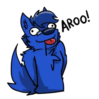 😜 e4e7f2ae AROO! Loup, Furry, Dessin animé, Bleu, Animal, Chien, Langue, Lunettes telegram sticker