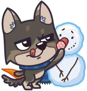 ⛄ 84eec7d3 собака, снеговик, морковь, зима, мультфильм, животное, шарф whatsapp sticker