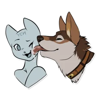 😘 3718ff89 YCH chien, chat, lécher, animal, dessin animé, animal de compagnie, poilu telegram sticker