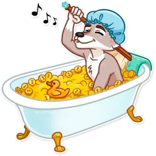 👾 f09bff48 wolf, bad, rubber eend, bellen, badmuts, muzieknoten, cartoon, ontspanning, grappig telegram sticker