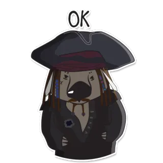 🖐 96bc211b OK โจรสลัด, สัตว์, หมวก, โอเค, วอมแบท whatsapp sticker