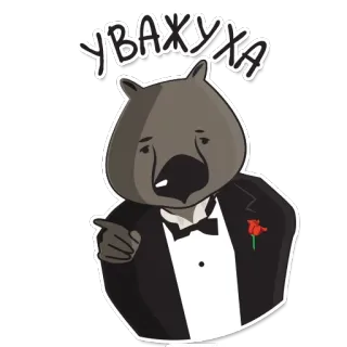 ☹️ b460e513 УВАЖУХА วอมแบท, ทักซิโด้, การ์ตูน, น่ารัก, สัตว์ whatsapp sticker