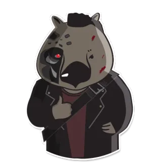 👍 fd8c5d64 วอมแบต, ไซบอร์ก, แอนดรอยด์, ยกนิ้วโป้ง, เลือด, เสื้อแจ็คเก็ต, ไซไฟ whatsapp sticker