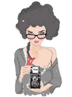 😁 12a25fcc mulher, câmera, fotógrafo, ilustração, menina, óculos, retrato, arte telegram sticker
