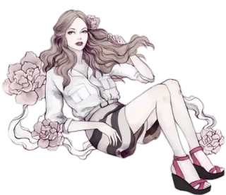 😁 32494db7 mulher, moda, flores, arte, ilustração, estilo telegram sticker