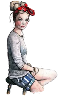 😁 34653486 mulher, menina, pin-up, vintage, retrato, moda, ilustração, desenho telegram sticker