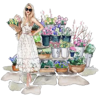 😁 83ac9403 moda, flores, vestido, mulher, estilo, floral, ilustração telegram sticker