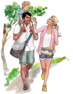 😁 96061d32 família, pais, criança, caminhada, aquarela, retrato telegram sticker