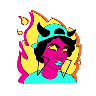 👿 31ef7bf6 woman, devil, fire, horns, cap, cartoon, portrait, earrings whatsapp sticker
