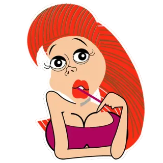 ❤ f35ac3e6 女人, 卡通, 红发, 口红, 化妆, 美丽 telegram sticker