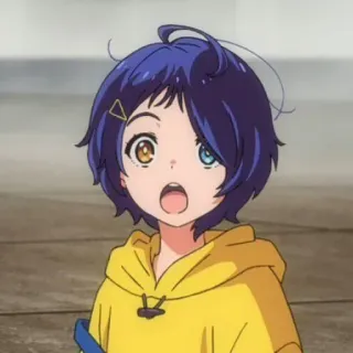 😲 16a8fff4 anime, girl, yellow hoodie, heterochromia telegram sticker