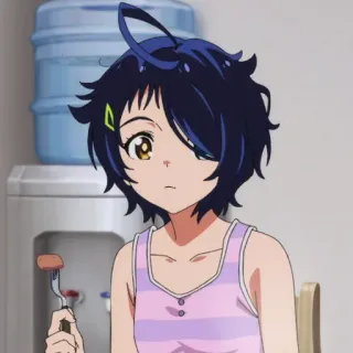 ❓ 173f3741 Ai Ohto Wonder Egg Priority anime, character, cartoon, girl, short hair, eating telegram sticker