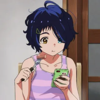 📱 e7e4c8d6 Ai Ohto Wonder Egg Priority anime, character, eating, phone, casual telegram sticker