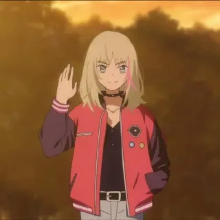 ✋ 72502bd2 Anime Mädchen, winkend, Jacke, Choker, Anime Figur, Illustration, süß, Mädchen telegram sticker