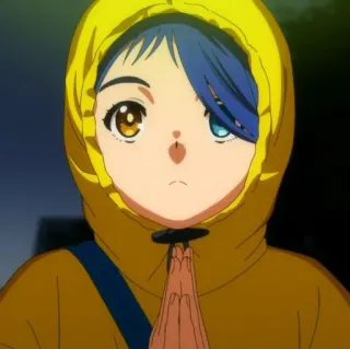 🙏 7570611f Anime, Mädchen, Hoodie, Porträt, blaue Haare, Heterochromie telegram sticker