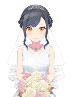 🥺 058bff6e อนิเมะ, งานแต่งงาน, เจ้าสาว, ผู้หญิง, ชุดเดรส, ช่อดอกไม้, มงกุฎ telegram sticker