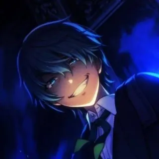 😈 60646f4d อนิเมะ, ผู้ชาย, ชั่วร้าย, ยิ้ม, น่ากลัว, ยิ้มเยาะ telegram sticker