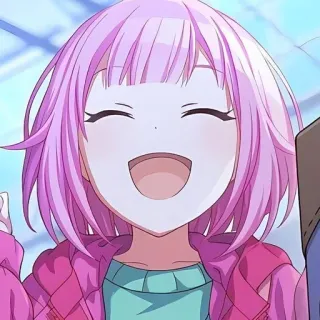 😀 7ebb7f6b อนิเมะ, ผู้หญิง, ผมสีชมพู, ยิ้ม, มีความสุข telegram sticker